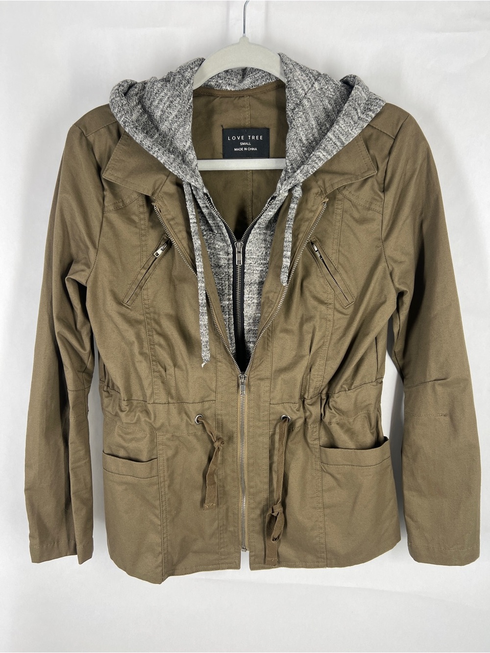 Love Tree‎ Olive Green Layered Hoodie Utility Jacket Size Small